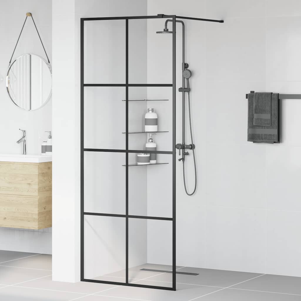 Parete per Doccia Walk-in Vetro Trasparente ESG 80x195 cm Nera