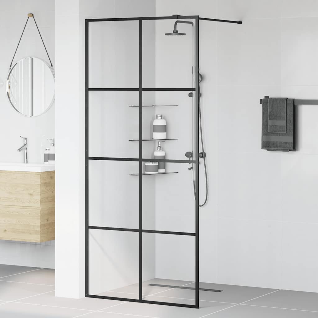 Parete per Doccia Walk-in Vetro Trasparente ESG 90x195 cm Nera