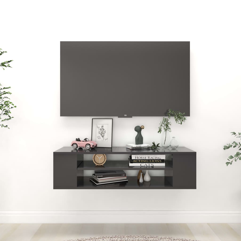 Mobile Porta TV Pensile Grigio 100x30x26,5 cm Legno Multistrato