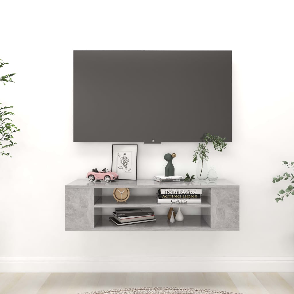 Mobile TV Pensile Grigio Cemento 100x30x26,5 cm Multistrato