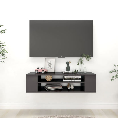 Mobile TV Pensile Grigio Lucido 100x30x26,5cm Legno Multistrato