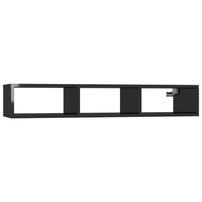 Scaffale a Parete Nero Lucido 102x30x17 cm in Legno Multistrato