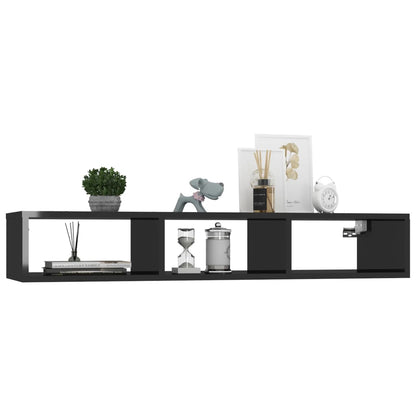 Scaffale a Parete Nero Lucido 102x30x17 cm in Legno Multistrato