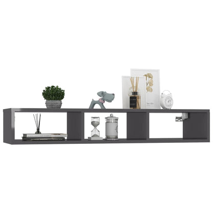 Scaffale a Parete Grigio Lucido 102x30x17 cm Legno Multistrato