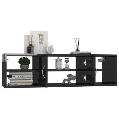 Scaffale a Parete Nero Lucido 102x30x29 cm in Legno Multistrato