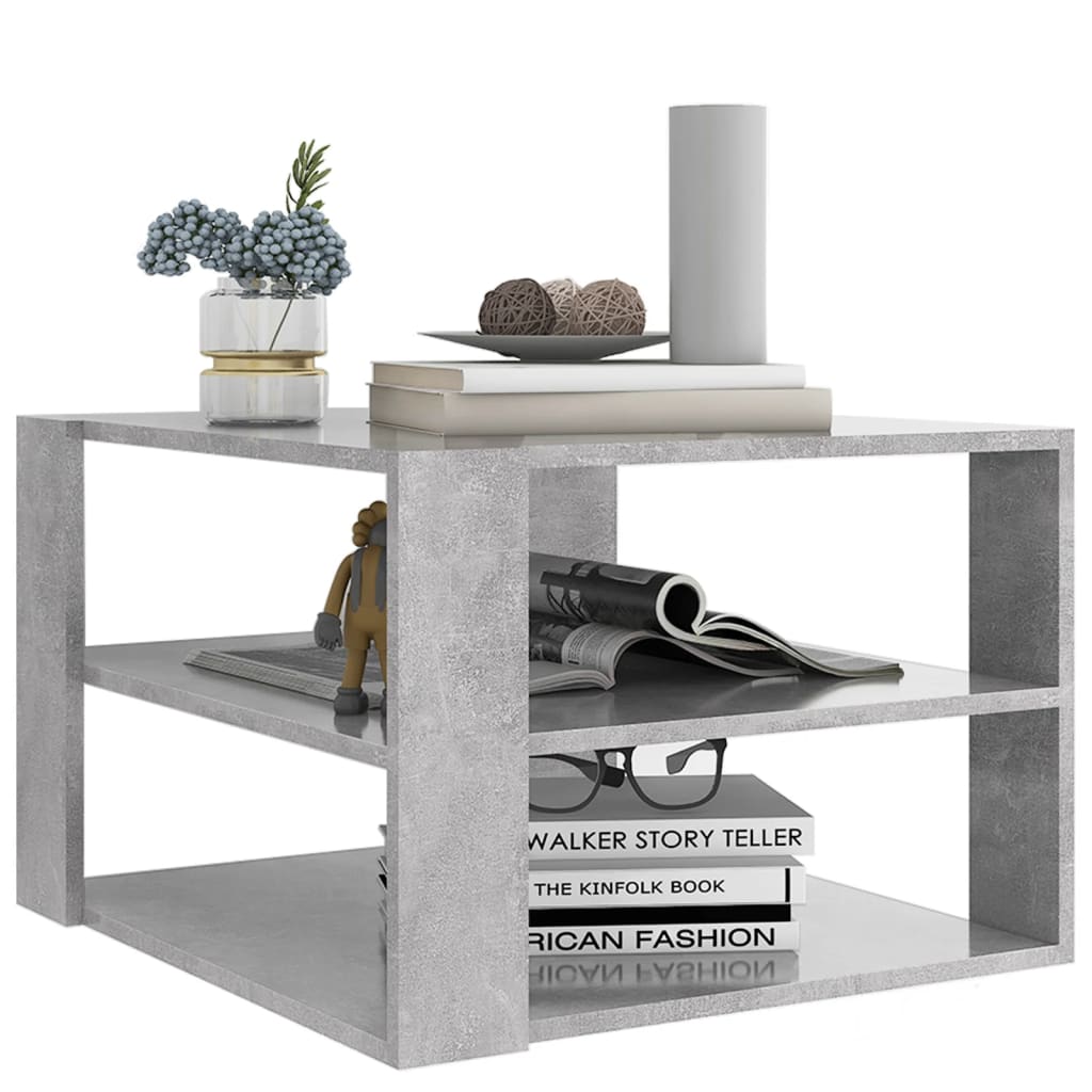 Tavolino da Salotto Grigio Cemento 60x60x40cm Legno Multistrato