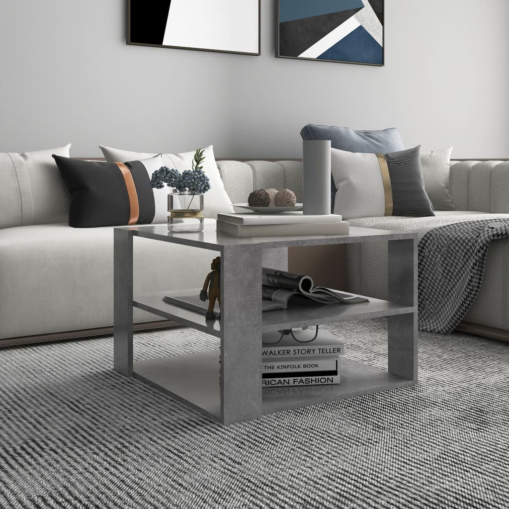 Tavolino da Salotto Grigio Cemento 60x60x40cm Legno Multistrato