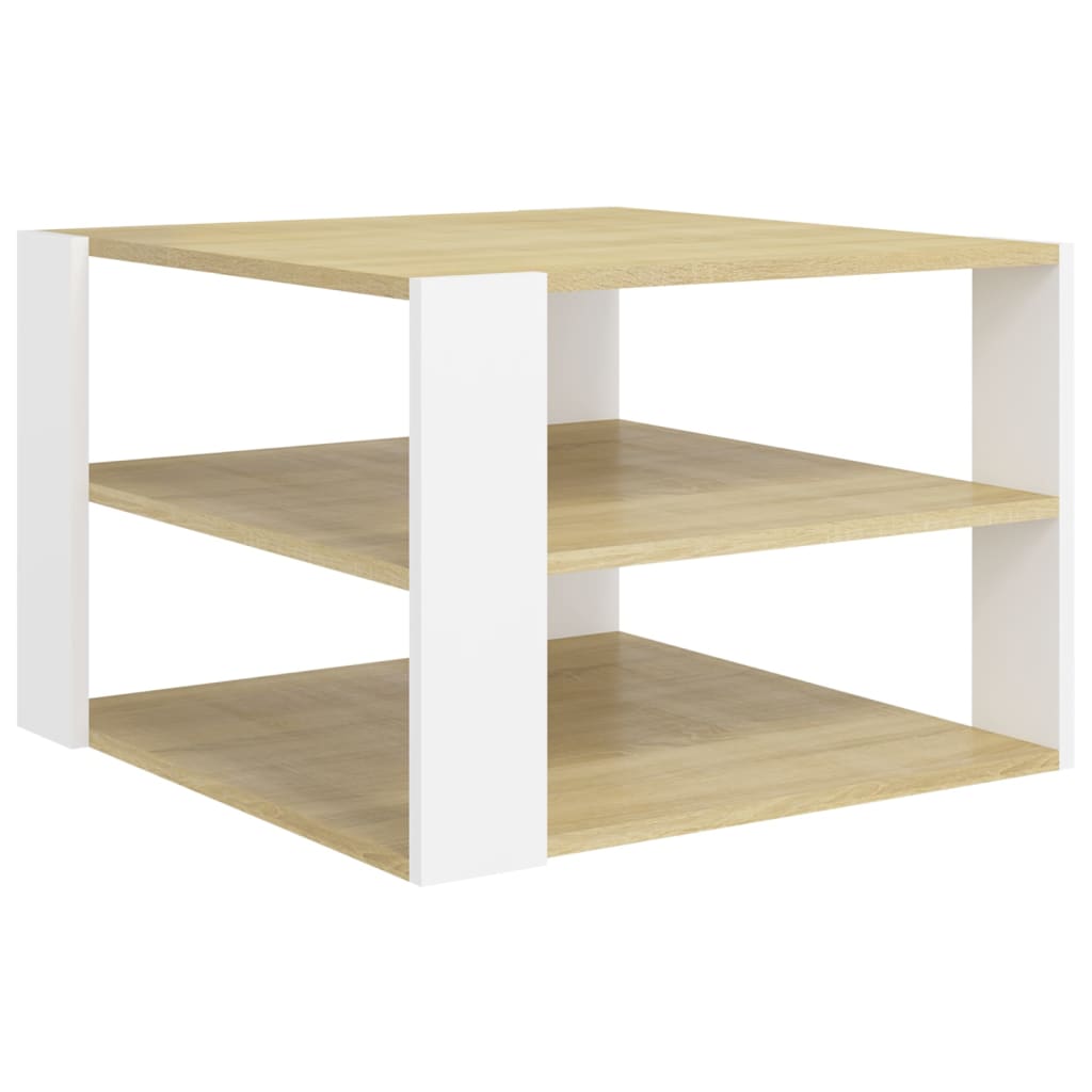 Tavolino Rovere Sonoma e Bianco 60x60x40 cm Legno Multistrato