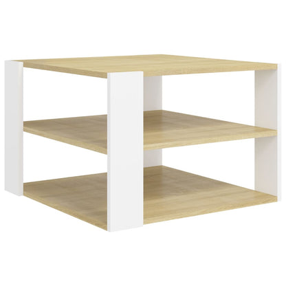 Tavolino Rovere Sonoma e Bianco 60x60x40 cm Legno Multistrato