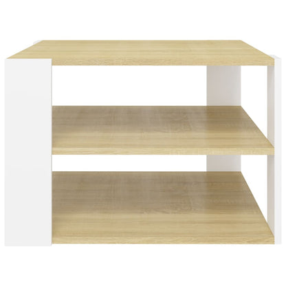 Tavolino Rovere Sonoma e Bianco 60x60x40 cm Legno Multistrato