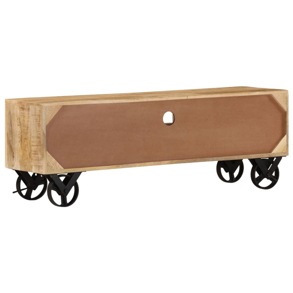 Mobile Porta TV con Ruote 110x30x37 cm in Legno di Mango Grezzo