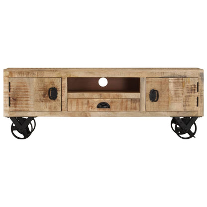 Mobile Porta TV con Ruote 110x30x37 cm in Legno di Mango Grezzo