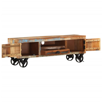 Mobile TV con Ruote 110x30x37 cm in Legno Massello di Recupero