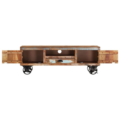 Mobile TV con Ruote 110x30x37 cm in Legno Massello di Recupero