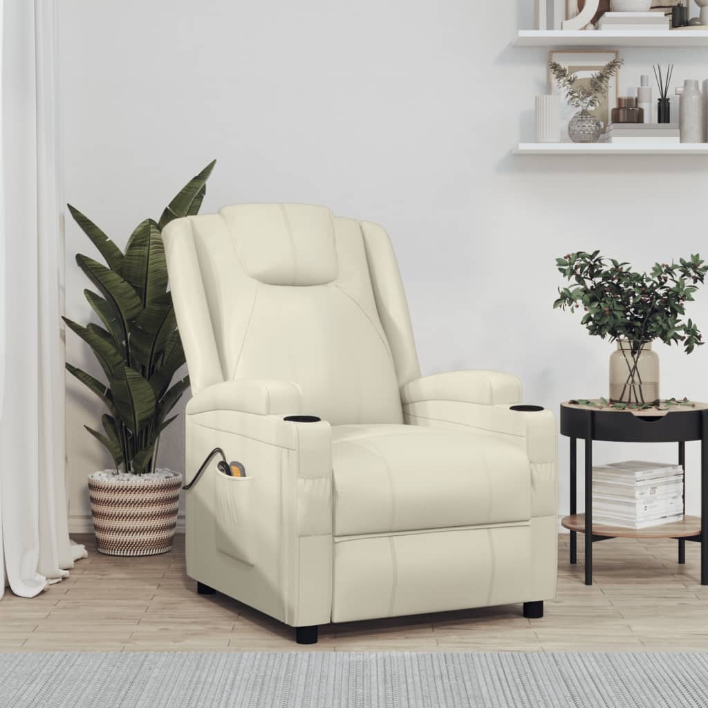 Poltrona Massaggiante Elettrica Bianco Crema Similpelle