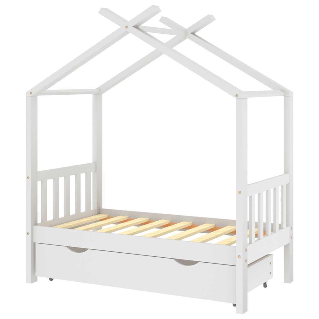 Giroletto Bambini con Cassetto Bianco Legno di Pino 70x140 cm