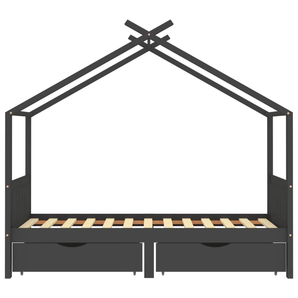 Giroletto Bambini Cassetti Grigio Scuro Pino Massello 90x200 cm