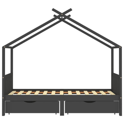 Giroletto Bambini Cassetti Grigio Scuro Pino Massello 90x200 cm