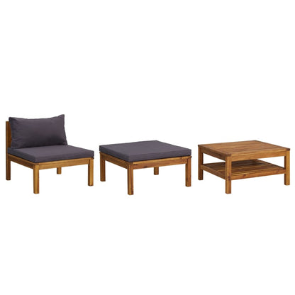 Set Divani Giardino 3 pz con Cuscini Grigio Scuro Legno Acacia