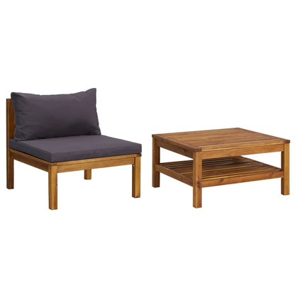 Set Divani da Giardino 2pz Cuscini Grigio Scuro Massello Acacia
