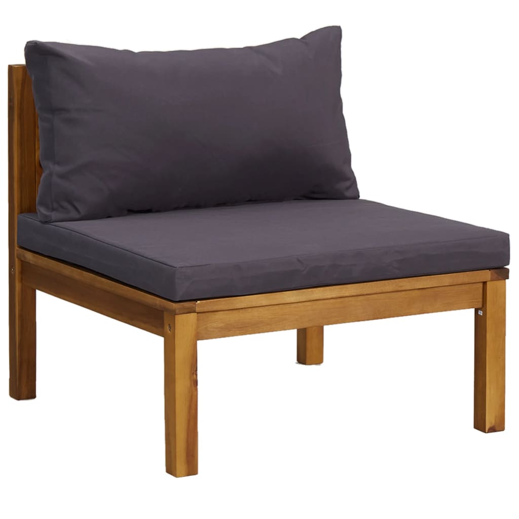Set Divani da Giardino 2pz Cuscini Grigio Scuro Massello Acacia