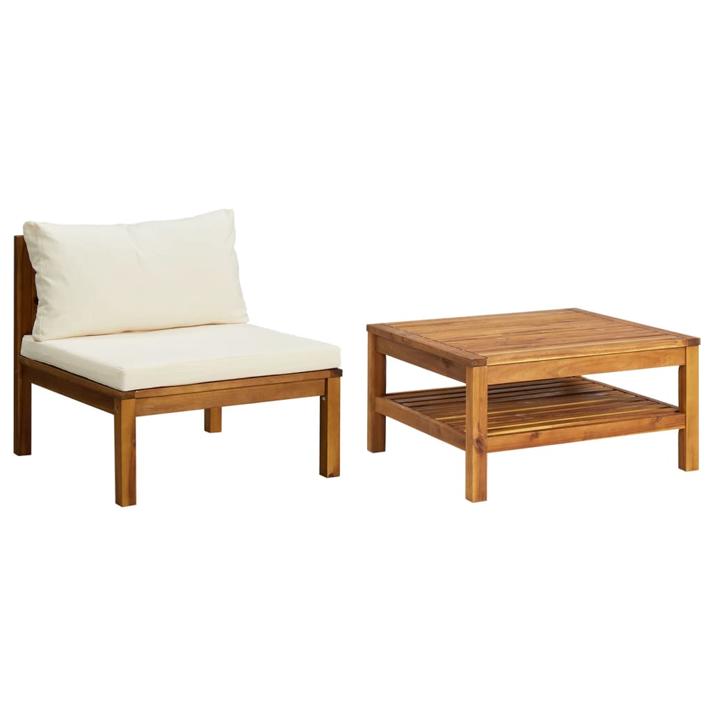 Set Divani da Giardino 2pz Cuscini Bianco Crema Massello Acacia