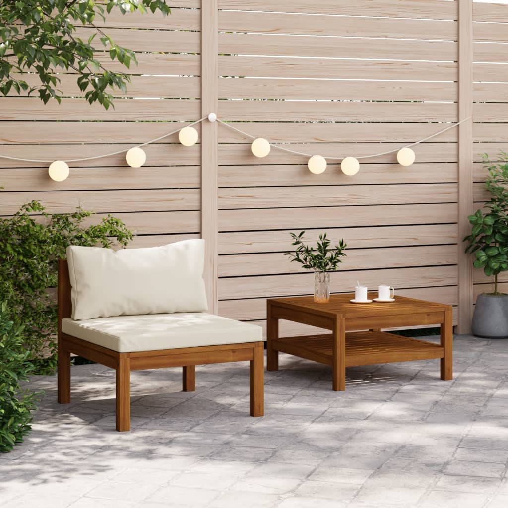 Set Divani da Giardino 2pz Cuscini Bianco Crema Massello Acacia
