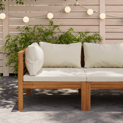 Divano Angolare Modulare Cuscini Bianco Crema in Legno d'Acacia