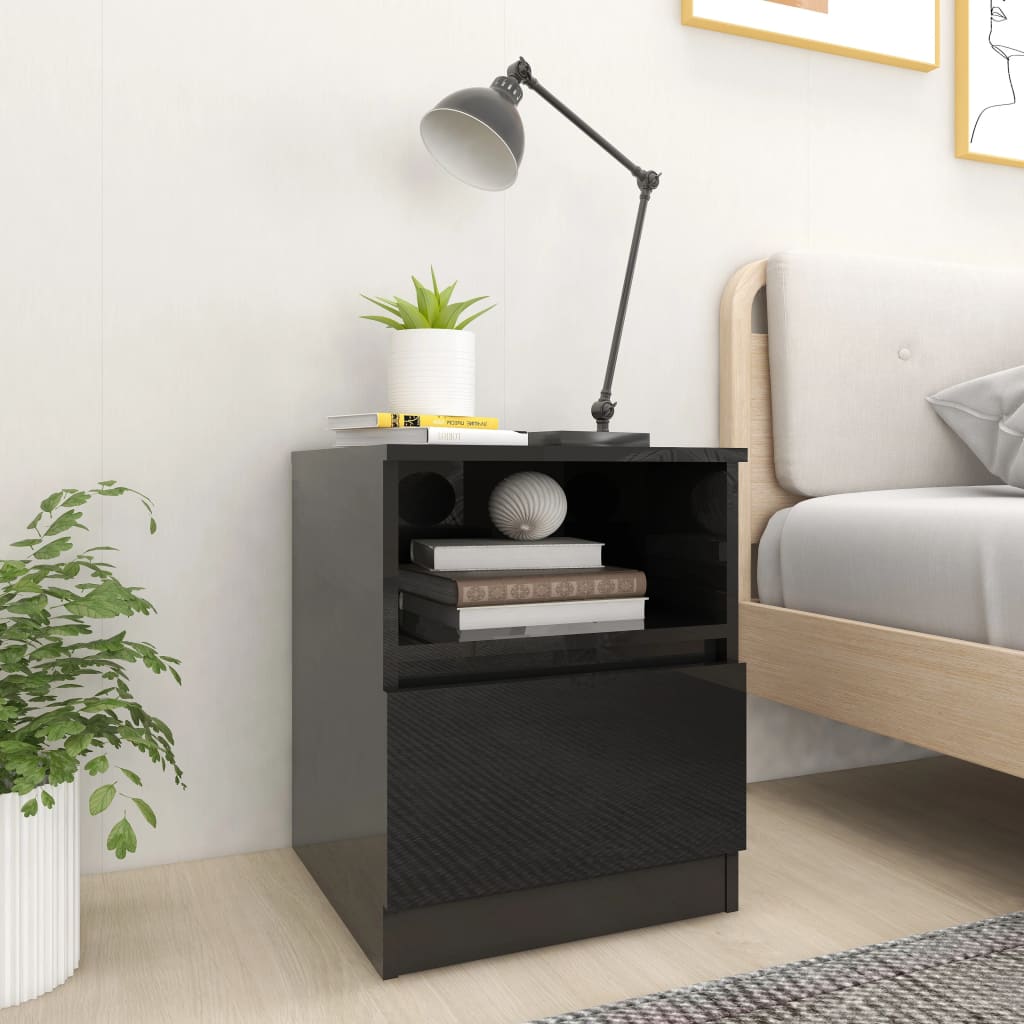Comodini 2 pz Nero Lucido 40x40x50 cm in Legno Multistrato