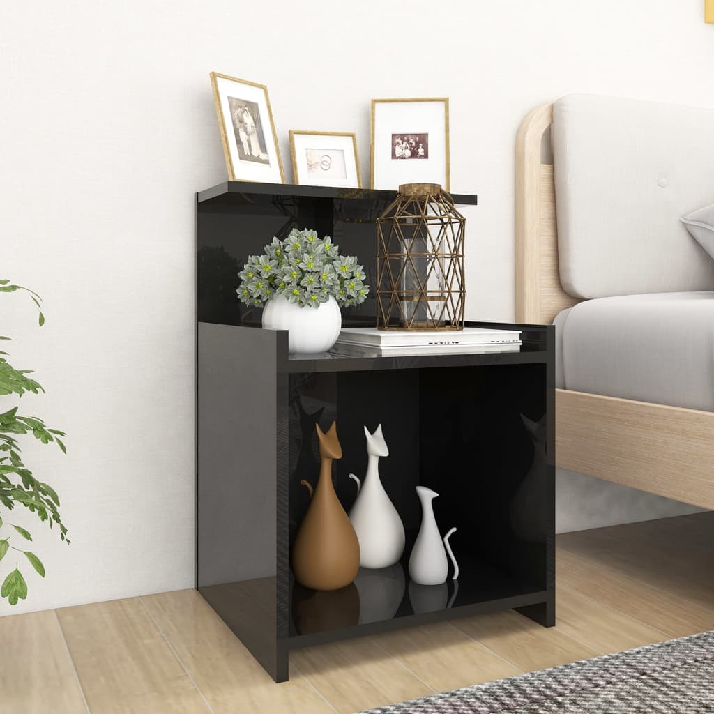 Comodini 2pz Nero Lucido 40x35x60 cm in Legno Multistrato
