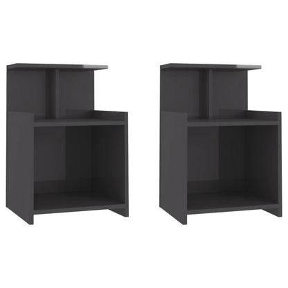 Comodini 2pz Grigio Lucido 40x35x60 cm in Legno Multistrato