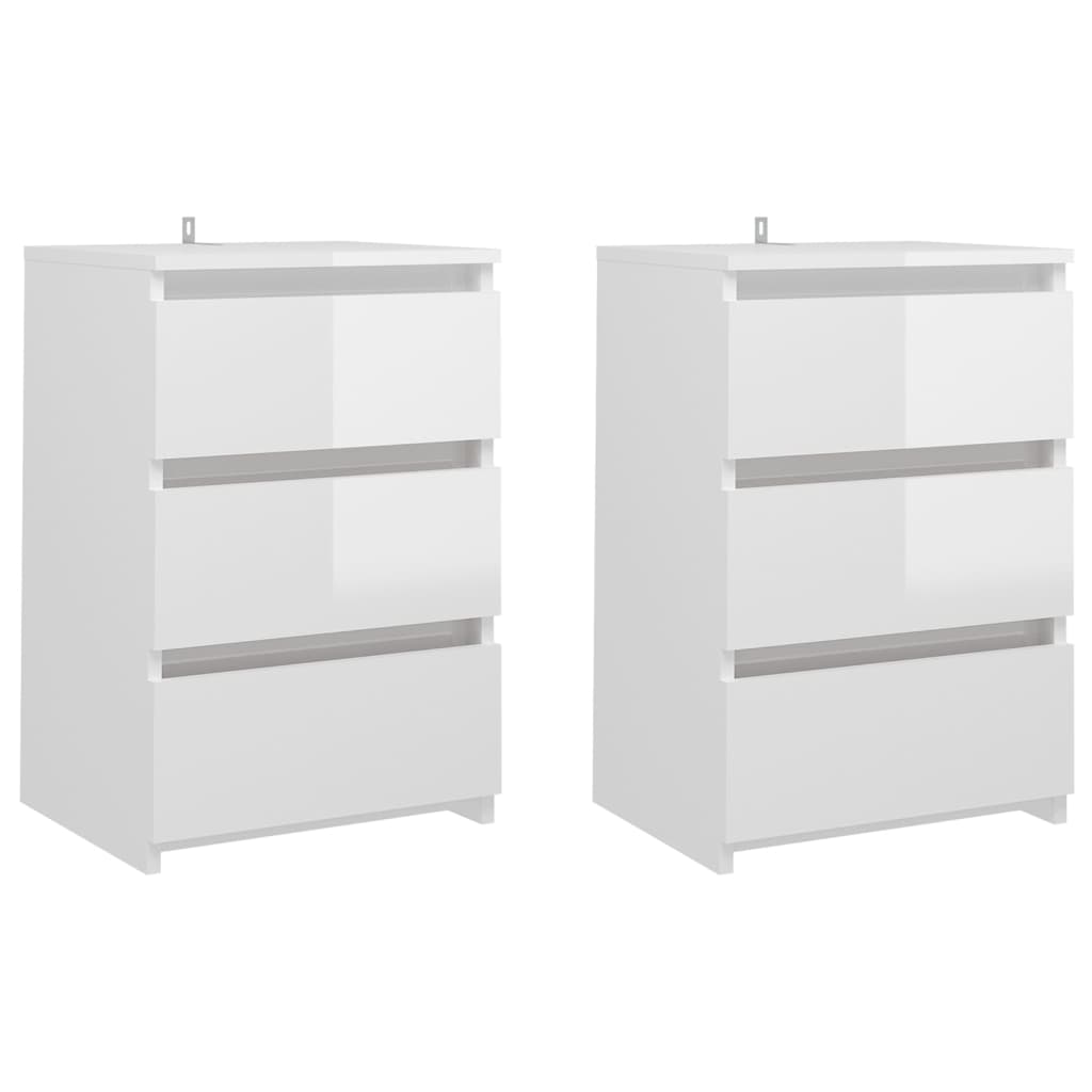 Comodini 2pz Bianco Lucido 40x35x62,5 cm in Legno Multistrato