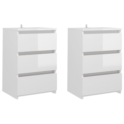 Comodini 2pz Bianco Lucido 40x35x62,5 cm in Legno Multistrato