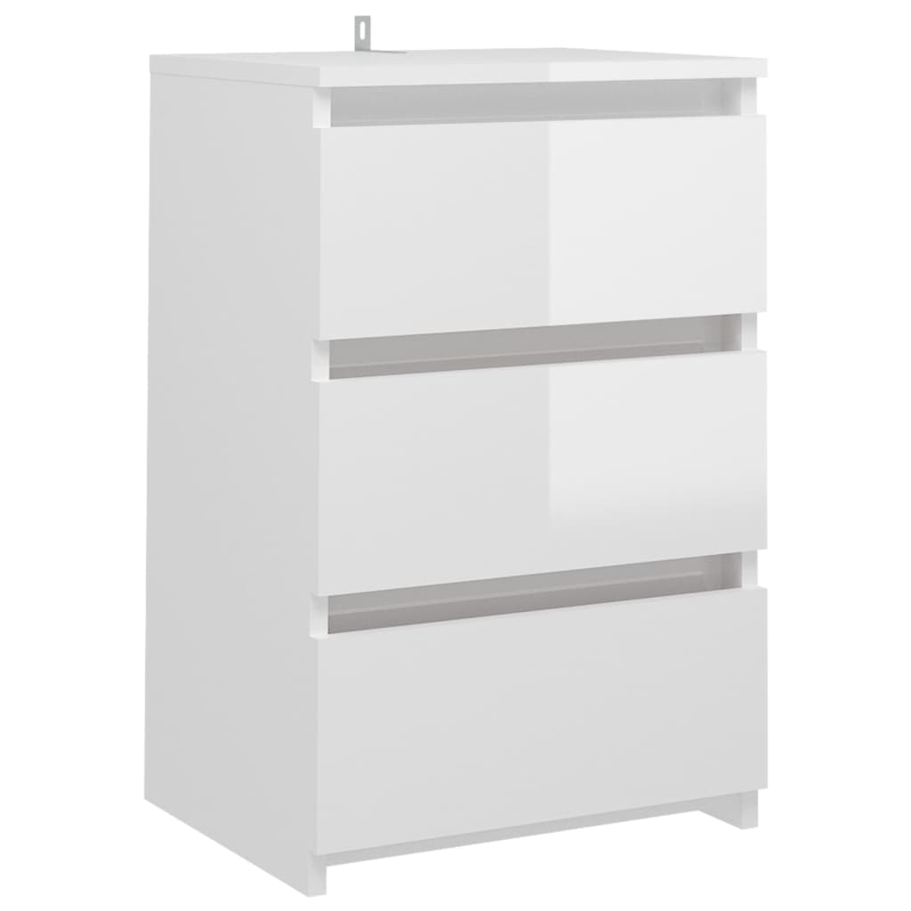 Comodini 2pz Bianco Lucido 40x35x62,5 cm in Legno Multistrato