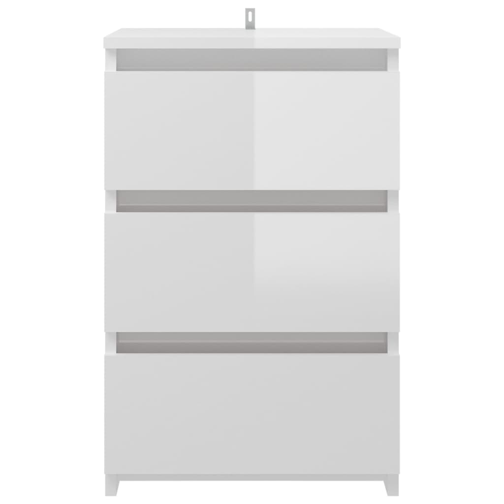 Comodini 2pz Bianco Lucido 40x35x62,5 cm in Legno Multistrato