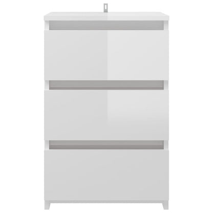 Comodini 2pz Bianco Lucido 40x35x62,5 cm in Legno Multistrato