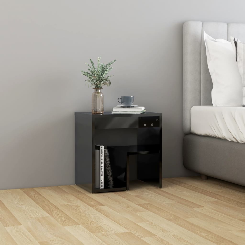 Comodino Nero Lucido 40x30x40 cm in Legno Multistrato
