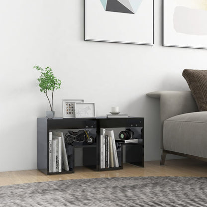 Comodini 2 pz Nero Lucido 40x30x40 cm in Legno Multistrato