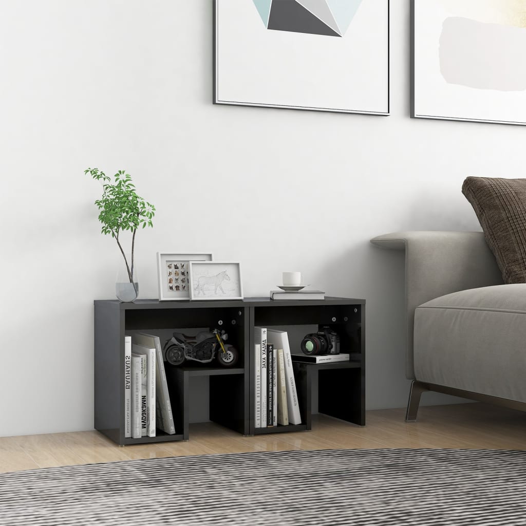 Comodini 2 pz Grigio Lucido 40x30x40 cm in Legno Multistrato