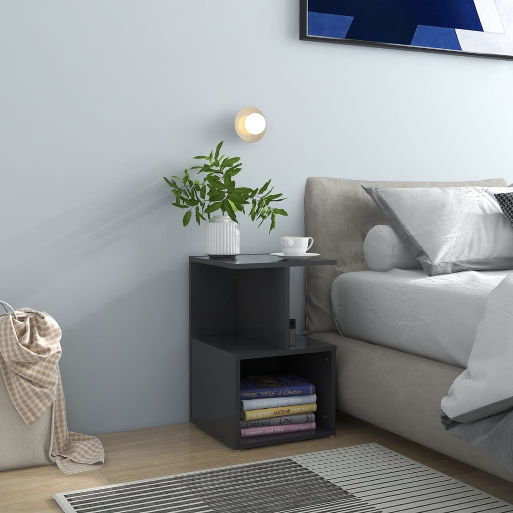 Comodino Grigio 35x35x55 cm in Legno Multistrato