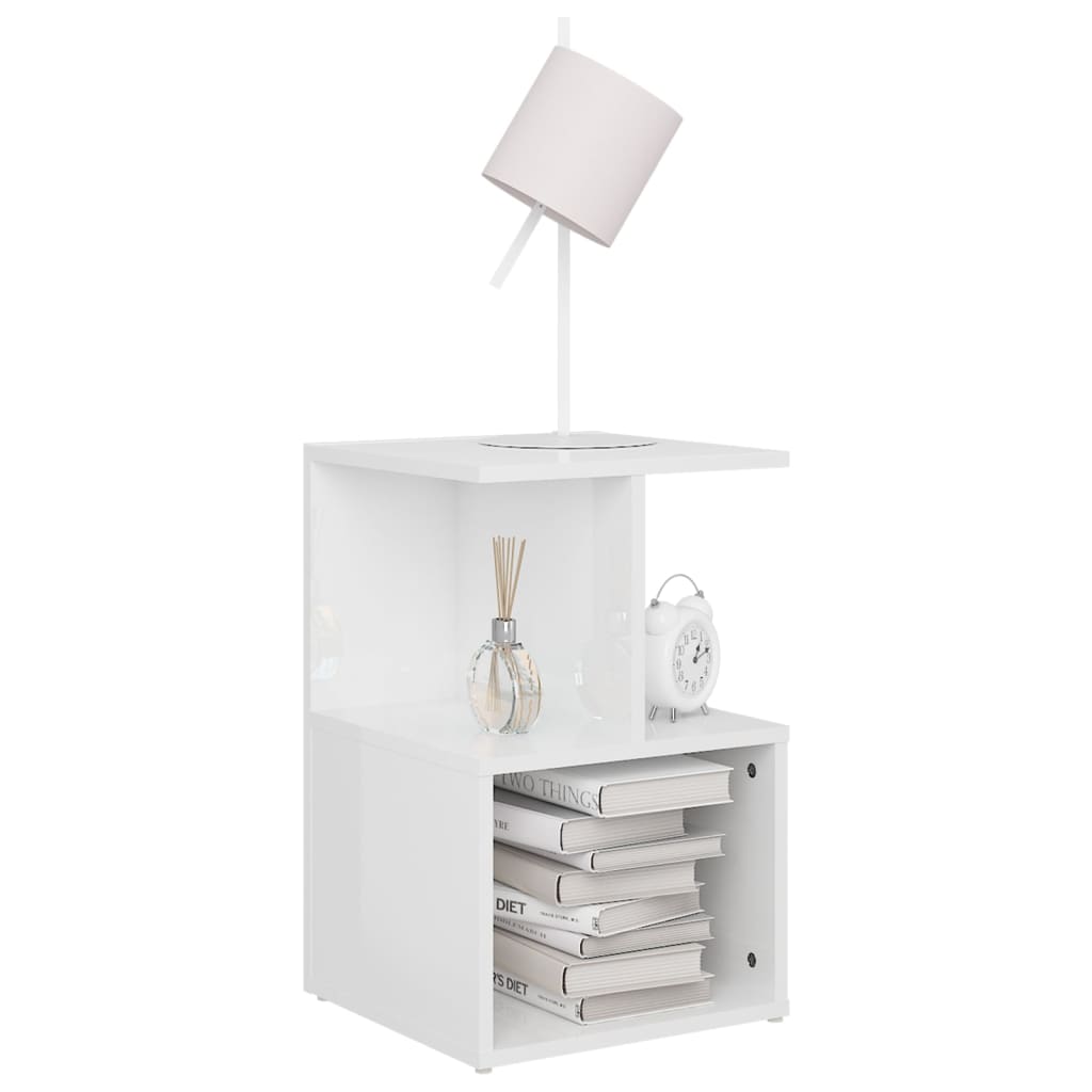 Comodini 2pz Bianco Lucido 35x35x55 cm in Legno Multistrato