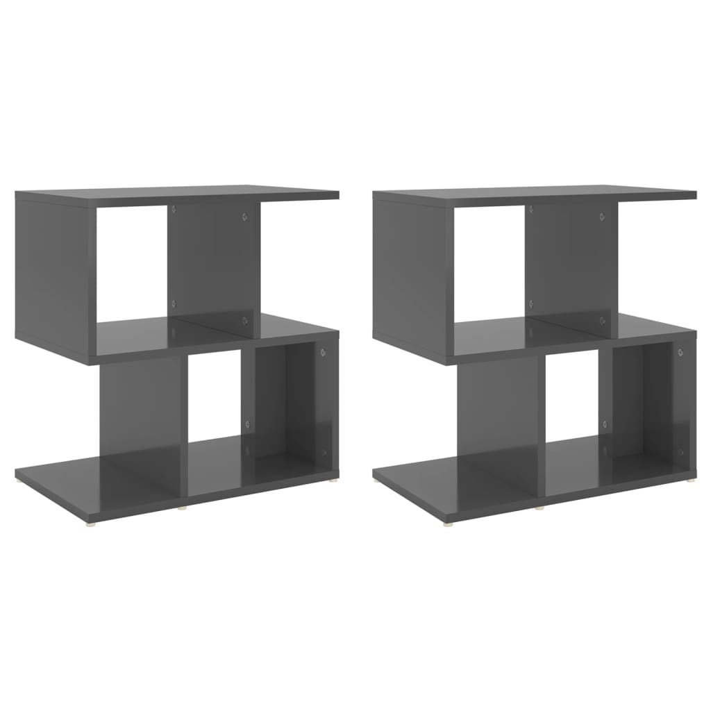 Comodini 2pz Grigio Lucido 50x30x51,5 cm in Legno Multistrato