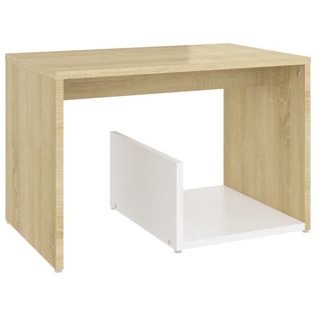 Tavolino Bianco e Rovere Sonoma 59x36x38 cm Legno Multistrato