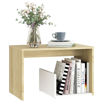 Tavolino Bianco e Rovere Sonoma 59x36x38 cm Legno Multistrato