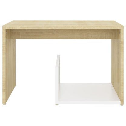 Tavolino Bianco e Rovere Sonoma 59x36x38 cm Legno Multistrato