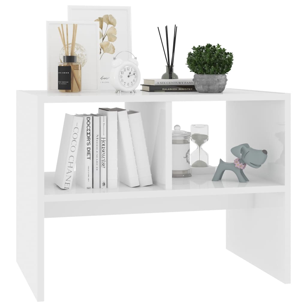 Tavolino Bianco Lucido 60x40x45 cm in Legno Multistrato