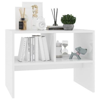 Tavolino Bianco Lucido 60x40x45 cm in Legno Multistrato