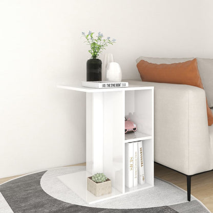 Tavolino Bianco Lucido 60x40x45 cm in Legno Multistrato