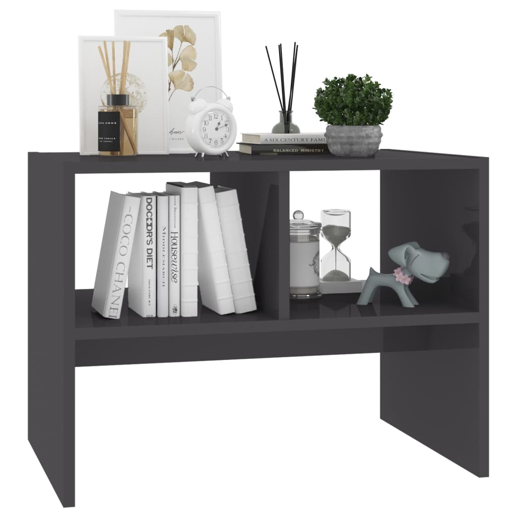Tavolino Grigio Lucido 60x40x45 cm in Legno Multistrato