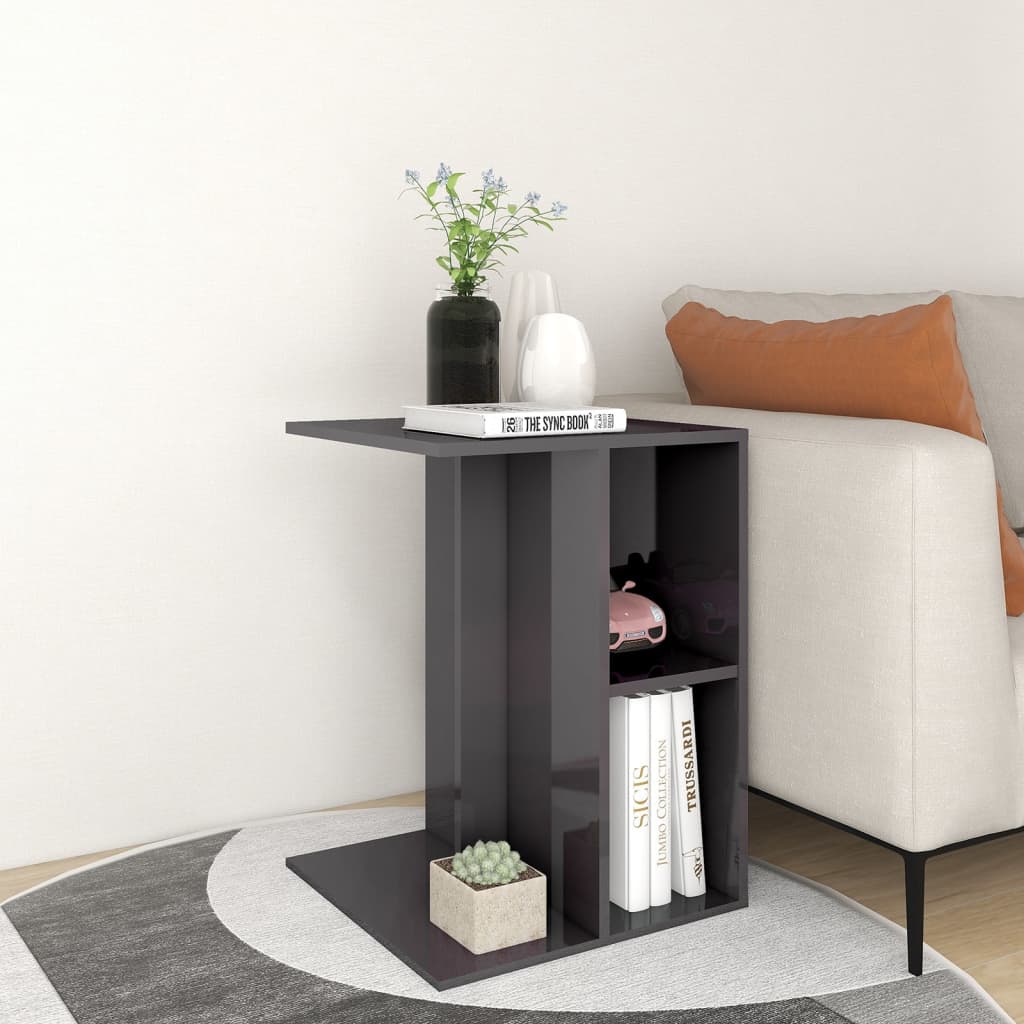 Tavolino Grigio Lucido 60x40x45 cm in Legno Multistrato